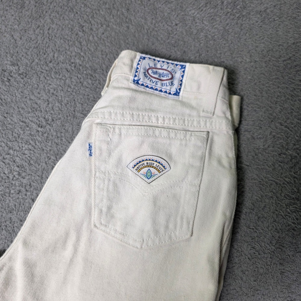 Levi's Women 3 Native Blue Jeans White High Rise Tapered Leg Made USA 57901 READ